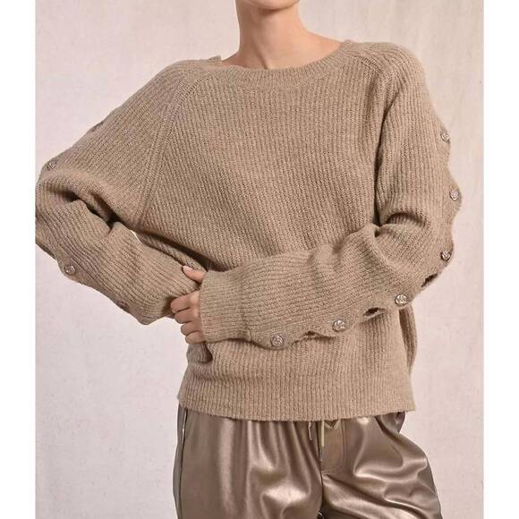 MOLLY BRACKEN Sweaters - NEW MOLLY BRACKEN ribbed raglan buttoned sleeves sweater in beige